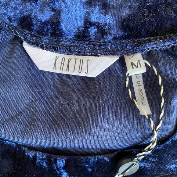NWT Kaktus Crushed Velvet Ruffle Mini Dress Navy Blue Shift Dark Fairy Grunge-M - Picture 13 of 16